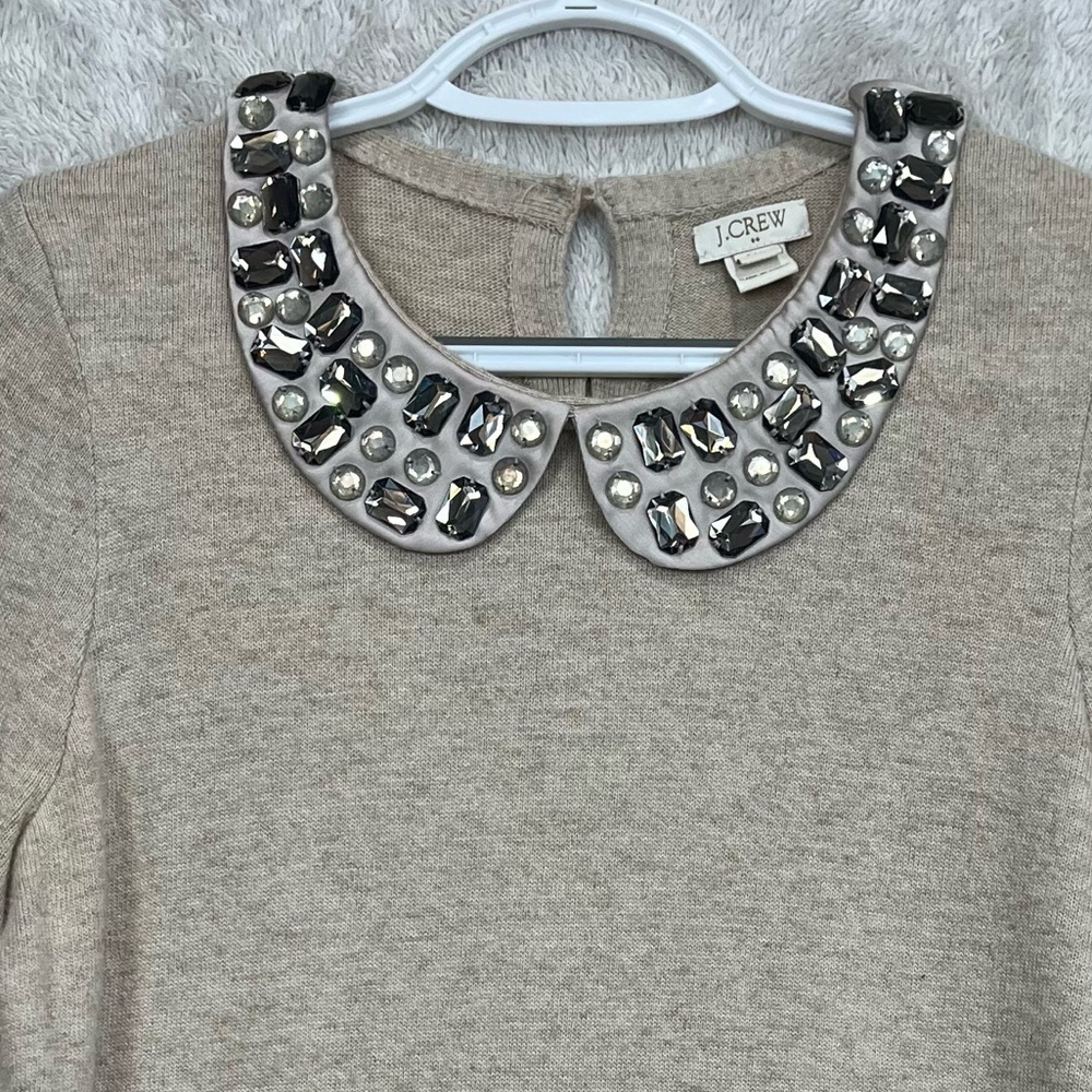 J. Crew Merino Wool Peter Pan Embellished Collar Sweater Sz XS Rhinestones - Picture 16 of 16